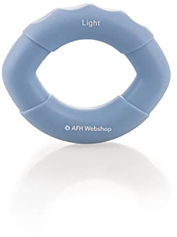 AFH Webshop Silikon Handtrainer und Fingertrainer | EasyFlex Premium Qualität | ergonomischer Fingertrainer Ring | Greifkraft Griffkraft Trainer (Länge: 10 cm, hellblau | leicht)
