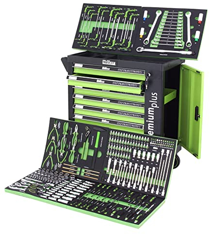 TRUTZHOLM Werkstattwagen bestückt 254tlg. Chrom Vanadium Werkzeug 7 Schubladen Seitentür Softclose Zentralverriegelung Interloc Montagewagen gefüllter Werkzeugwagen Drehmomentschlüssel, Knarren etc.