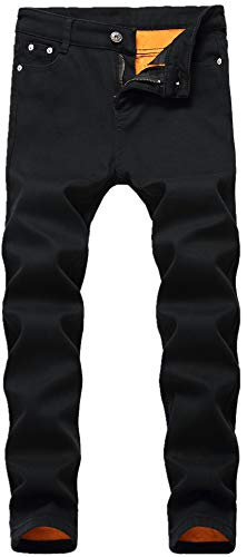 FREDD MARSHALL Boy's Black Thermal Fleece Lined Skinny Winter Slim Fit Thicken Stretch Jeans