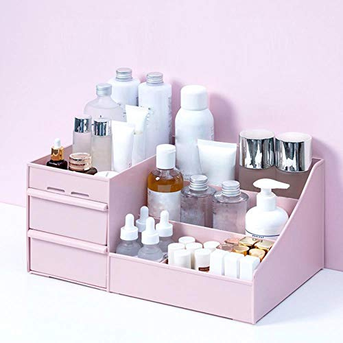 Smink förvaringslåda med stor kapacitet makeuplåda organisering smycken nagellack makeupbehållare skrivbord diverseförvaringslåda, rosa, 28 x 17 x 13 cm