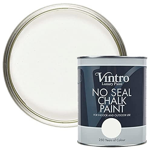 Vintro | White | No Seal Chalk Paint | Interior & Exterior Use | Furniture | Walls | Wood | Metal | 1 Litre (Crystal - White)