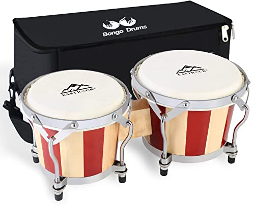 EastRock Bongo Drum 7 and 8 Set for Adults Beginners Professionals Tunable Wood Bongos and Metal Drum Percussion Instruments with Bag and Tuning Wrench
