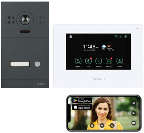 Videocitofono a 4 fili con telecamera a occhio di pesce, 170 gradi, risoluzione HD Wi-Fi, antracite stazione esterna, monitor in bianco, colore: bianco