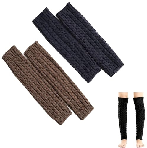 Etern 2 par leggings kvinnor vinter, kvinnor flickor knähöga benvärmare, damer manschetter, långa, för damben, håller sig varma på vintern, används som bas (kaki, mörkblå)