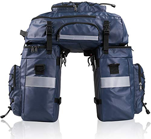 WILDKEN Fahrradtasche 3 in 1 Fahrradtaschen für Gepäckträger 65L Satteltaschen für Fahrrad Gepäcktaschen Gepäckträgertasche hinten Wasserdicht Fahrradrucksack Seitentasche Schultertasche Blau