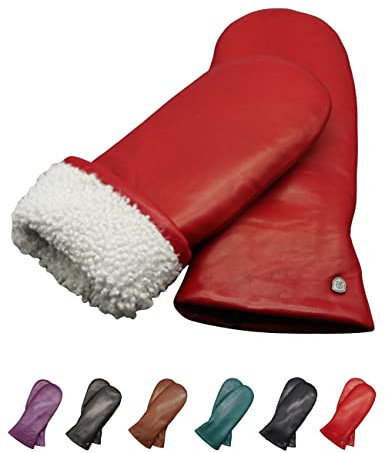 AKAROA ESTD 2019 Lederhandschuhe Damen SUE, Fäustling, italienisches Leder, Futter aus original Neuseeland Lammfell