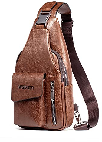 FANDARE Retro Brusttasche Ultraleicht Sling Bag Geschäft Umhängetasche für Herren Schultertasche Outdoor Sport Wandern Radfahren Reisen Wasserdicht Leder Hellbraun