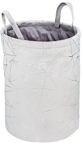 WENKO Wäschesammler Samira, runde Wäschetonne aus samtig weichem Filz in Grau mit schillerndem Silber-Dekor Druck, mit zwei praktischen Griffen zum einfachen Transport, 69 l Volumen,Ø40x55cm, 62046800