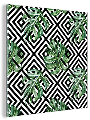 Glasbild Glasfoto Wandbild Bilder Deko 20x20 cm Monstera - Blätter - Tropisch - Dschungel - Muster