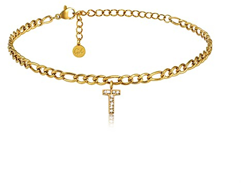 GD GOOD.designs Fußkettchen Gold mit Buchstaben wasserfest I Fußkette für Damen 18K vergoldet - verstellbar (22-27cm) - aus Edelstahl