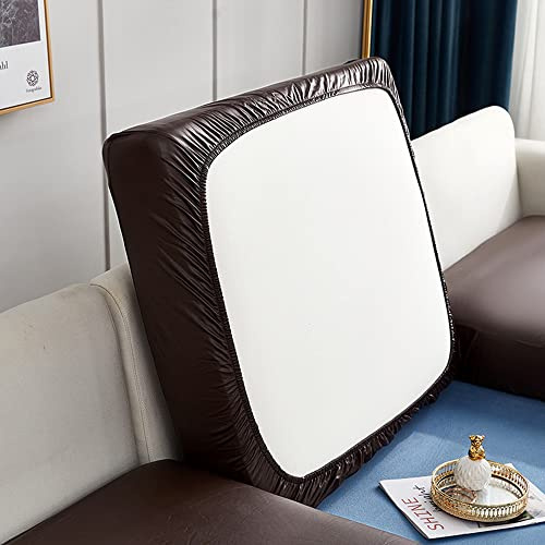 Elover Sofa Sitzkissenbezug,Sitzkissenbezug aus Kunstleder Stretch Wasserdichter Sitzkissenschutz, Elastischer Kissenbezüge, Husse Überzug Bezug Für Anti Katzen Scratch Sofa Sitzkissen