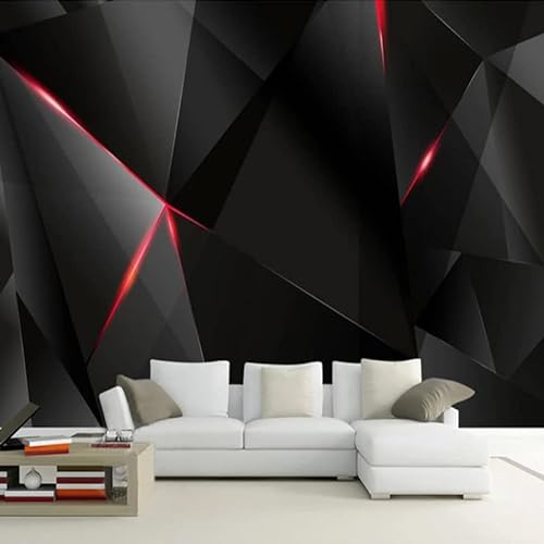 Vlies Fototapete Schwarz Rot Dreidimensionale Geometrie 3D Effekt Vlies Tapeten Wandtapete XXL Moderne Wanddeko Wohnzimmer Schlafzimmer Büro Flur 350 cm B x256 cm H