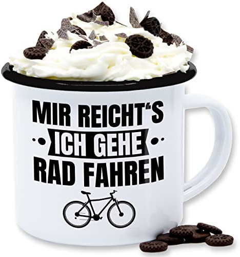 Emaille Tasse Blechtasse - Radsport Tassen - Mir reichts ich gehe Rad fahren - Fahrrad Fahrradfahren Geschenk Radfahrer Lustige Radfahren Bicycle - 300 ml - Weiß Schwarz - rennrad radfahrerin radel