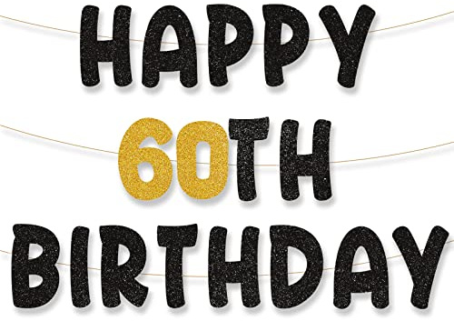 palasasa Happy 60th Birthday Girlande 60th Geburtstag Banner 60 Girlande Geburtstag Deko 60. Geburtstag Banner Happy Birthday Deko Schwarz Gold für Männer und Frauen Party Dekoration