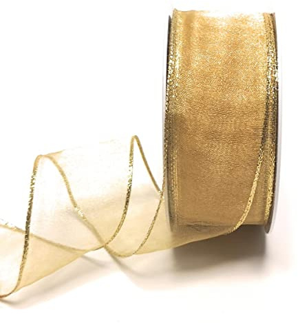 s.dekoda Schleifenband Organza 25m x 40mm Gold Organzaband mit Drahteinlagen [1519]