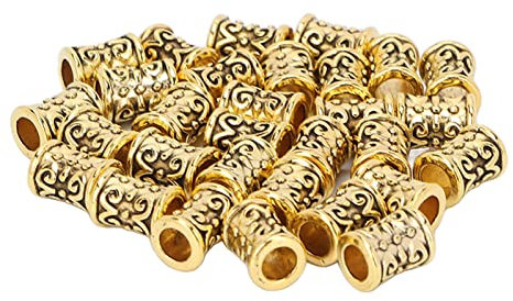 Sluffs 30 Stück Haarschlauch Perlen Retro Legierung Haar Dreadlocks Perlen Zubehör Für DIY Haare Flechten Armband Anhänger Halskette Dreadlocks Perlen Schmuck Anhänger Armband Haarschmuck(Gold)