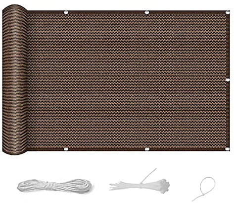 Balkonverkleidung 90 x 600 cm UV- und Wetterbeständig Zaunblende Tennisblende mit Ösen Nylon Kabelbinder und Kordel für Gartenzaun Balkonzaun, Taupe