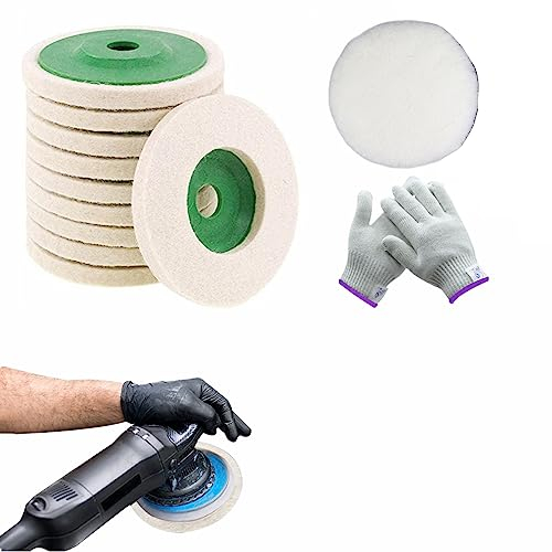 10 piezas Disco De Pulir De Fieltro, Rueda Pulidor Lana Pulido Pulido Rueda Para Angulo Amoladora, Para Pulido De Metales, Pulido De Vidrio Y CeráMica, Herramientas Pulidora (85mm-Coarse hair,Green)
