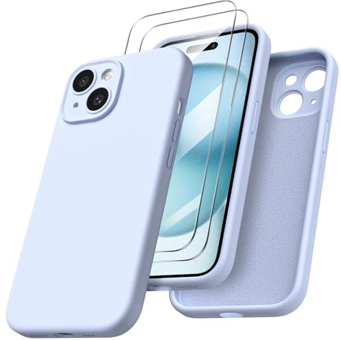 ORNARTO für iPhone 15 Hülle mit 2 Schutzfolien, Babyblau | Kamerashutz, Premium Flüssigsilikon, dünne Handyhülle, weich, griffig, tolle Haptik, stoß- und kratzfest, große Farbauswahl