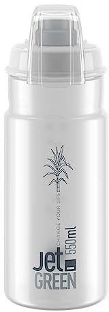Elite Jet Green Plus Transparente con logo gris 550 ml – Botella de agua para ciclismo – Ecológica sin BPA Biodegradable – Para carretera MTB Gravel