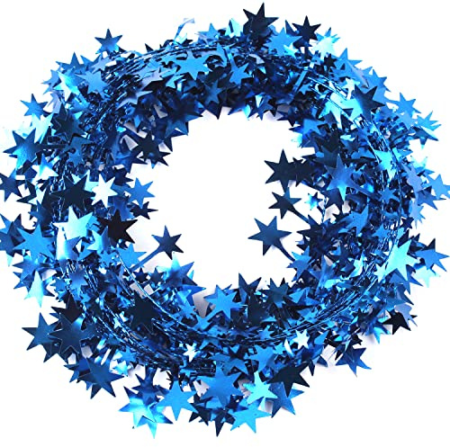 Wambere 1 Stück Weihnachtsdeko Girlande Lametta Girlande 7,5m je Stück,Kleine Sterne Girlande Weihnachten Draht mit Sternen Deko,für Weihnachtsbaum Zuhause Hochzeit Party Festival Dekoration,Blau