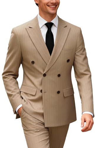 UNINUKOO Men's Suits 2 Piece Pinstripe Double Breasted Tuxedo Suit for Men Slim Fit Formal Dress Blazer Jacket Pants