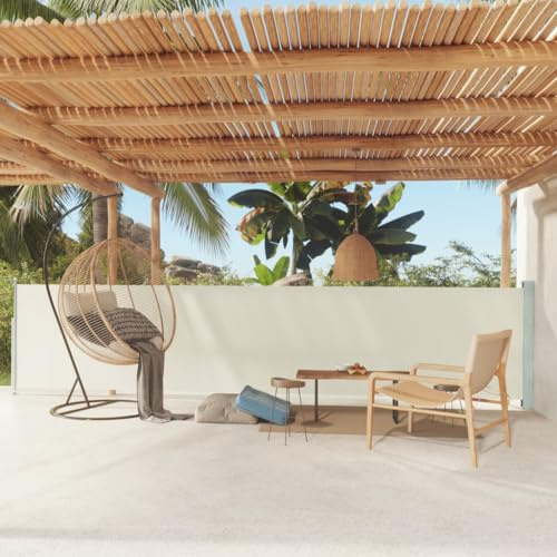 WIFESE 117x600 cm Paravento Avvolgibile Esterno Retrattile Paravento Pieghevole Pannelli Laterali Parasole Anti UV per Patio e Balcone Crema Impermeabile Tessuto Chiusura