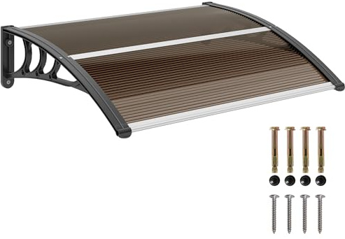 Outsunny Marquesinas Exterior para Puertas Ventanas 75x100 cm Marrón | Tejadillo de Protección contra Sol y Lluvia, Soporte de Aleación de Aluminio, Translúcido