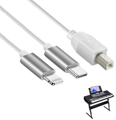 2-in-1 USB-C auf USB-B Midi-Kabel, 1m OTG Kabel für iPhone, IOS, Controller, Audio Interface, Tastatur, Elektronisches Musikinstrument (Weiß)