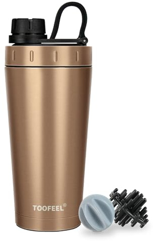 TOOFEEL Isolierte Protein Shaker Flasche – 20 oz Edelstahl Shaker Becher für Protein-Shakes, bleibt kalt/heiß doppelwandiger Vakuum Protein Shaker aus Metall BPA-frei auslaufsichere Gym Shaker Flasche
