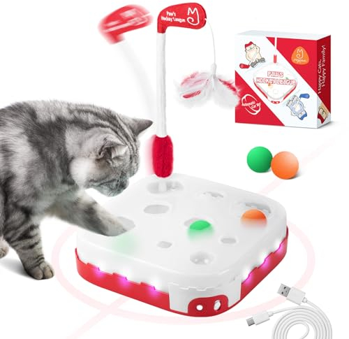 Migipaws 5-in-1 Interaktives Katzenspielzeug, bewegungsaktiviertes Spielset mit elektrischem Pop-Katzenball, abnehmbarem Katzenangel, wiederaufladbar