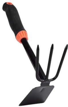 3 Prong Garden Fork for Garden Soil,Cultivator Garden Hoe,Hand Hoe Hand Rake for Loosening Soil and Weeding(2 in 1 Gardening Tools ),Garden Hoe Long Handle, black and orange