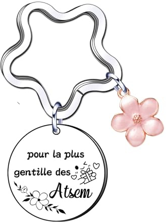AIMINI Porte Clef Merci Maitresse Atsem - Cadeau de Fin d'Année pour Professeur d'École Maternelle - Graduation Pâques