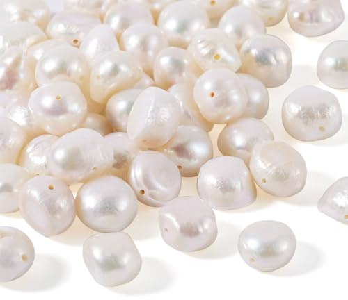 Sparkeads Freshwater Pearl Beads 50pcs Natural Pearls for Crafting 7-9mm Seashell Color Baroque Real Pearl Beads Drilled Spacer Beads for Bracelets Necklaces Earrings Jewelry Making
