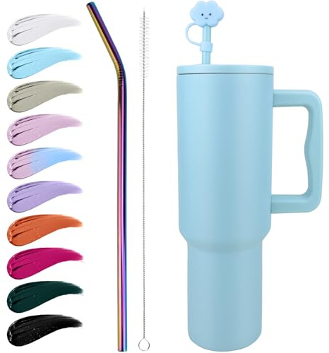 Disoza 40 OZ Azul Vasos con Tapa y Pajita Taza Termo Cafe Para Llevar Botella Termica Vaso Termico Taza Termica Termo con Pajita Vaso Con Pajita Termo Bebe Vaso Termo de Agua Fria
