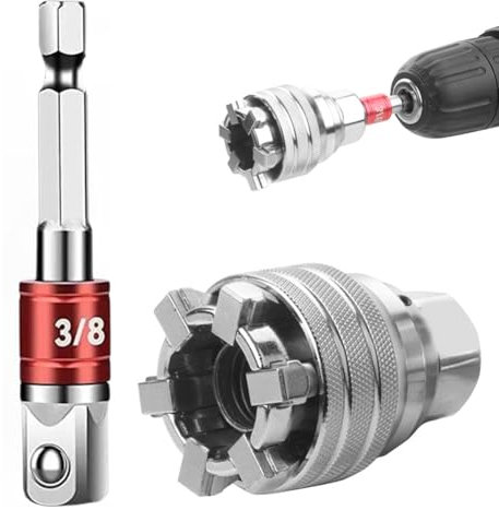 Universal Steckschlüssel – Einstellbar, kompatibel mit Bohrmaschinen & Akkuschraubern, aus robustem Vanadiumstahl, inkl. 10mm Steckschlüssel & 3/8-Zoll Adapter, Multifunktionshülse Set