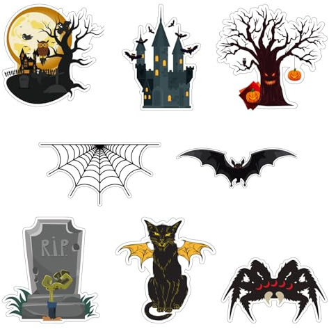 8uds Imanes Nevera Halloween, Espeluznantes Imanes Magnéticos Coche Halloween Arañas Murciélagos Lápidas Imán Decorativo Navideño para Refrigerador Puerta Crucero Decoraciones Puerta Garaje