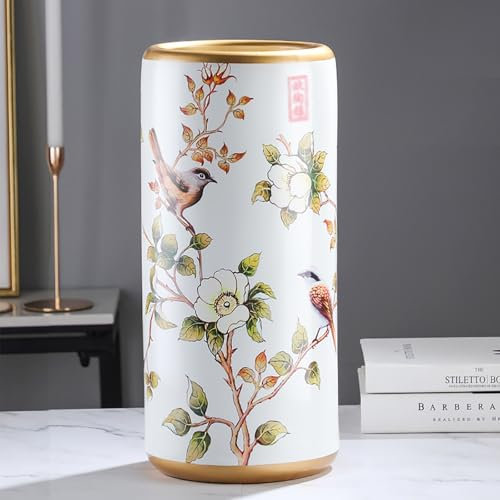 ELZEM Ceramic Umbrella Stand 19.5x44cm Handmade Appliques Chinese Umbrella Stand Vintage Floor Standing Cane Holder Placed Chinese Umbrella Holder At Hotel Office Home Entrance