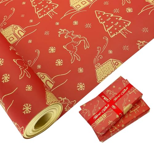Kraftpappersrulle, 76 cm x 15 m återvinningsbart presentförpackningspapper för julfest presenter omslag (röd)