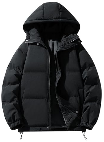 DUHENWU Quilted Jacket For Women UK Hooded Puffer Down Coat Short Winter Jacket Lightweight Waterproof Jackets with Fur Hood Plus Size Trench Coat Long Sleeve Warm Outwear Jackets UK Size Black