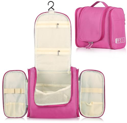 Boic Trousse De Toilette Hommes Femme, Trousse De Toilette Voyage, Grande Trousse De Toilette, Trousse Toilette Homme, Trousse De Toilette Homme Voyage avec Crochet À Suspendre (Rose)