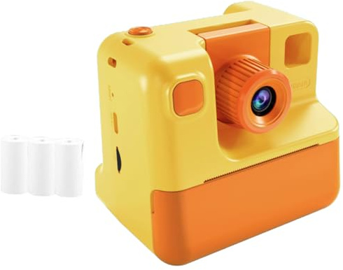 Giwnhvx Macchina fotografica istantanea per bambini fotocamera digitale HD 1080P carta fotografica giocattolo per bambini per regalo di compleanno di Natale facile da usare -arancione