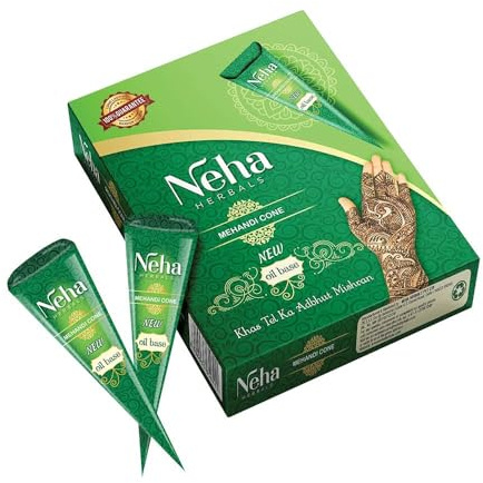 Neha Heena Con Paste Tube für temporäre Tattoos 12er Pack - Natürliches Henna ohne Chemikalien Hautfreundlich Schnelle Ergebnisse Kegel Set mit Kajal