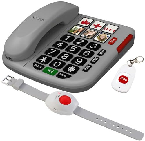 simvalley Communications Festnetztelefon: Senioren-Notruf-Telefon, Funk-SOS-Taster & zusätzliches SOS-Armband (Notruftelefon, Tischtelefon)