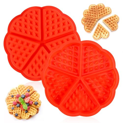 Moule à Gaufres Silicone 2 Pièces avec Moule à Muffins Antiadhésif 5 Cavités – Forme Cœur pour Cuisson Pâtisserie | Compatible Four & Micro-Ondes