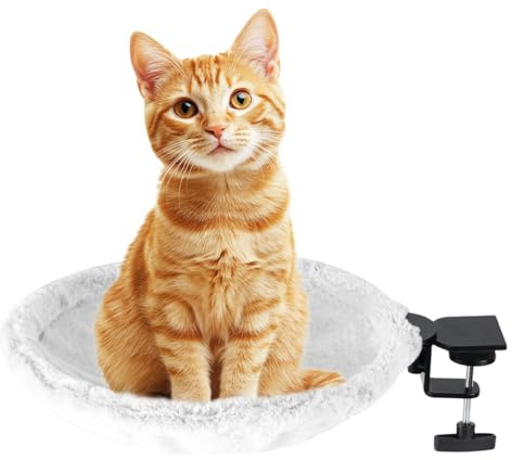 Peelanmall Kattsäng, skrivbord, 360° vridbar och höjdjusterbar kattfåtölj, lastkapacitet 20 kg, katthängmatta för hemmakontor (vit)