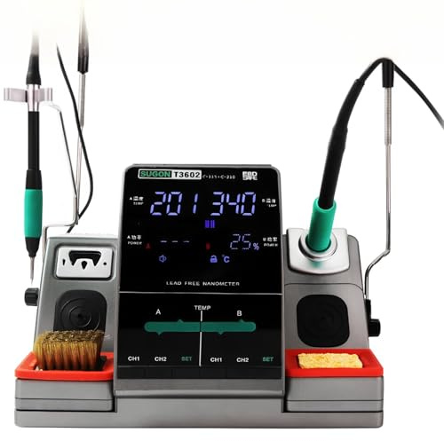 Sugon T3602 Lötstation, 240 W, 2 in 1, Doppelgriff, elektronisches Lötkolben-Set, Nano-Elektronik, Reparatur, IC, Telefon, Lötwerkzeuge mit hoher Präzision (210 + 115 + 6 Aufsätze, Stromversorgung 220