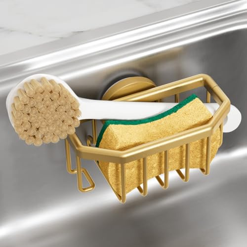 TAILI Schwammhalter mit Saugnapf, Abnehmbar Spülbecken Organizer – Gold | spülschwammhalter mit Saugnapf, schwammhalter spülbecken, Anti Rost, Spülbecken Organizer Lagerung Schwamm, Bürste