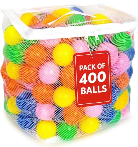 MW SPORTS Ball Pit Balls for Kids and Toddlers, Plastic Crush Proof, Phthalate & BPA Free, in Reusable Mesh Storage Bag, Assorted Colors (400 Balls)
