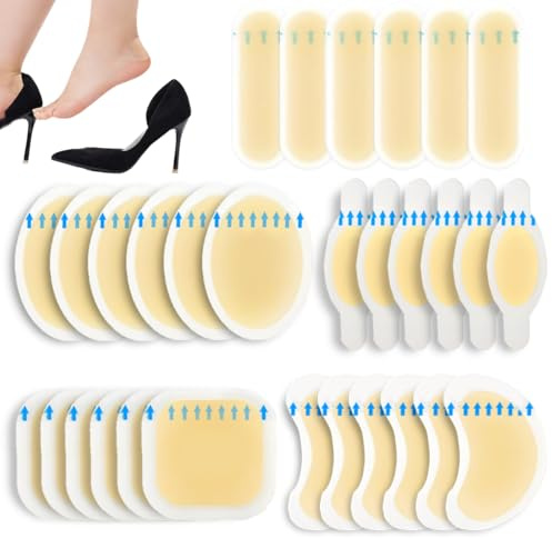 30 Pieces Blister Plasters for Feet, Hydrocolloid Blister Bandages Invisible hydrocolloid dressings Cushion Pads Gel Blister Waterproof for Heel, Toe, Guard Skin, Faster Healing Wound